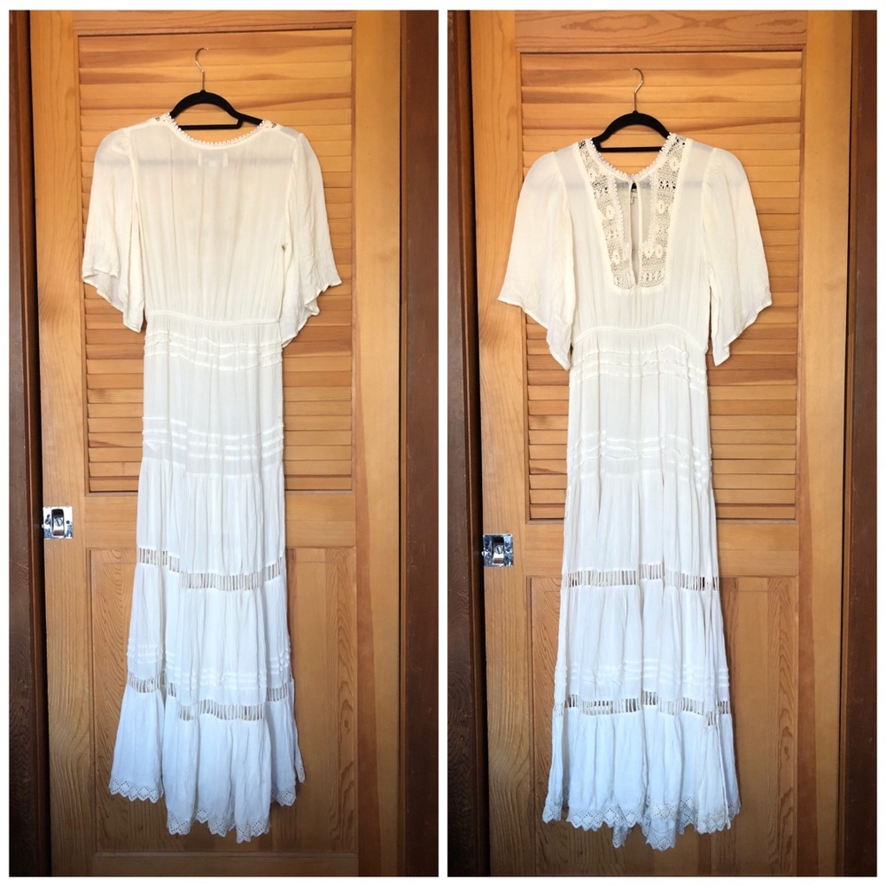 Cleobella! Ivory Crochet Lace  Gauze  Maxi Dress